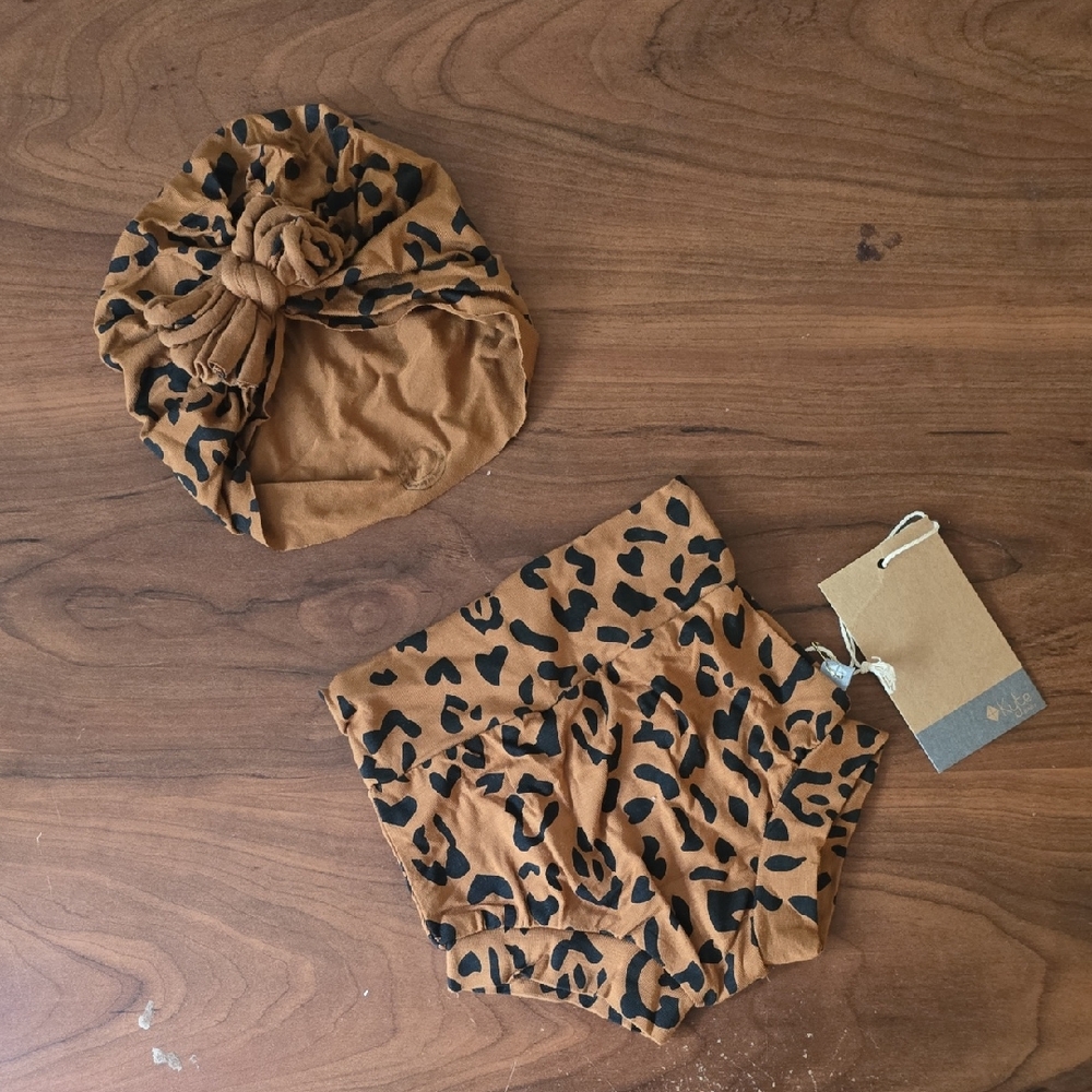 KYTE Leopard Print Baby Headwrap and Bloomers